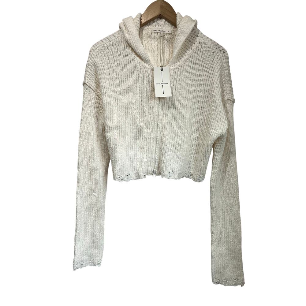 Moon & Madison Cropped Zip Hoodie Ribbed Cozy Minimal NWT Size XL